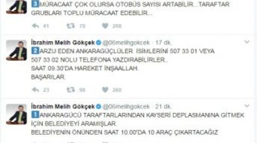 Ankara B&uuml;y&uuml;kşehir Belediye Başkanı G&ouml;k&ccedil;ek&rsquo;ten, Ankarag&uuml;c&uuml;&rsquo;ne Deplasman Desteği