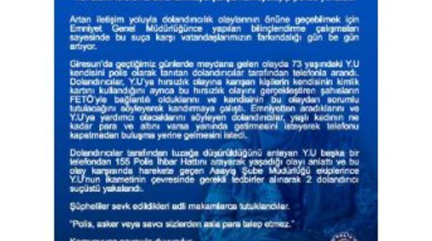 Kendisini Telefonla Dolandırmaya &Ccedil;alışanları Oyalayıp Su&ccedil;&uuml;st&uuml; Yakalattı&nbsp;