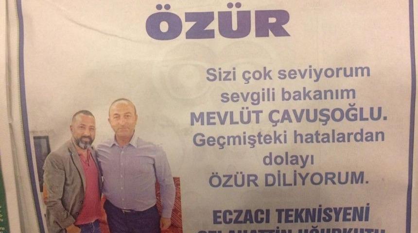 Dışişleri Bakanı&rsquo;ndan Gazete İlanıyla &Ouml;z&uuml;r Diledi