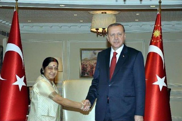 Cumhurbaşkanı Erdoğan Hindistan Dışişleri Bakanı Swaraj’I Kabul Etti