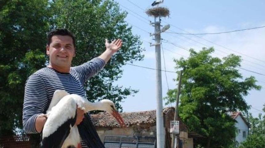 Tarlada Bulduğu Yaralı Leyleğe Sahip &Ccedil;ıktı