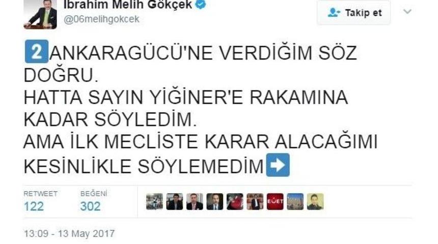 Başkan G&ouml;k&ccedil;ek&rsquo;ten Ankarag&uuml;c&uuml;&rsquo;ne Yardım A&ccedil;ıklaması