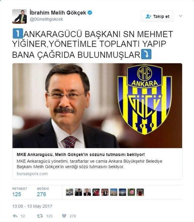 Başkan Gökçek’ten Ankaragücü’ne Yardım Açıklaması