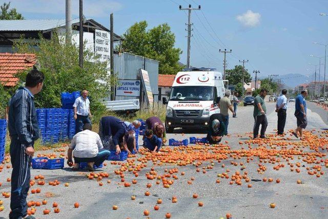 Domates Yüklü Araca Arkadan Çarptı