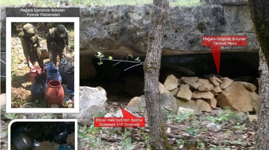 &Uuml;&ccedil; Odalı Mağarada 260 Kilogram Yiyecek İle 1 Adet Eyp Ele Ge&ccedil;irildi