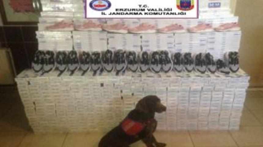 Horasan&rsquo;da 54 Bin Paket Ka&ccedil;ak Sigara İle 100 &Ccedil;ift Spor Ayakkabısı Ele Ge&ccedil;irildi