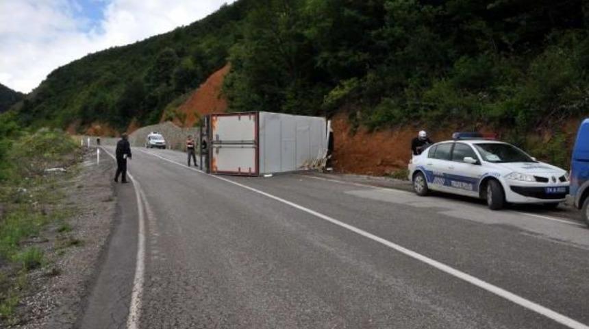 Bartın'da Et Y&uuml;kl&uuml; Kamyon Devrildi: 1 Yaralı