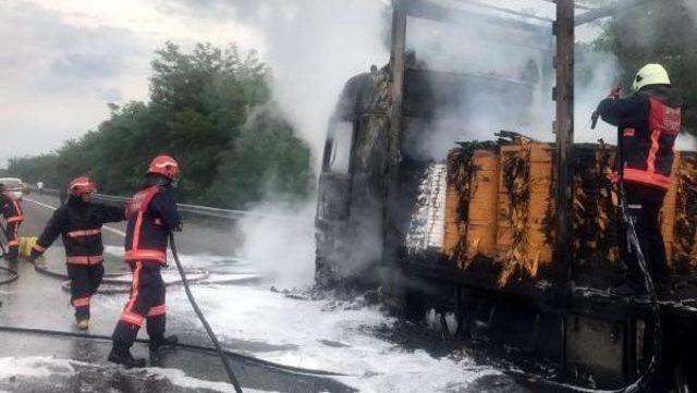 Bariyerlere Çarpan Tır Alev Alev Yandı