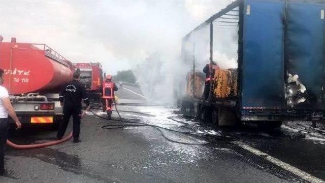 Bariyerlere Çarpan Tır Alev Alev Yandı