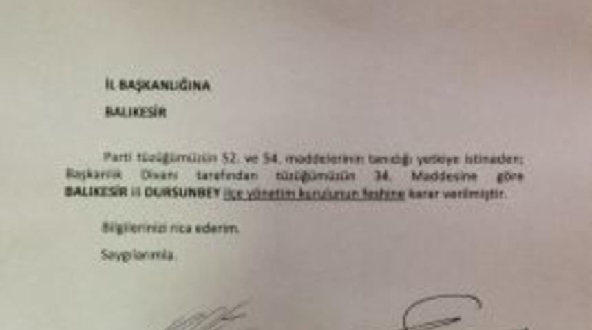 Dursunbey Mhp İl&ccedil;e Başkanı Ve Y&ouml;netimi G&ouml;revden Alındı