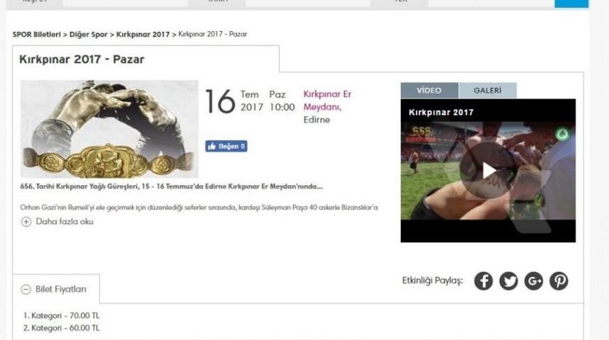 Kırkpınar Biletleri Satışa &Ccedil;ıktı