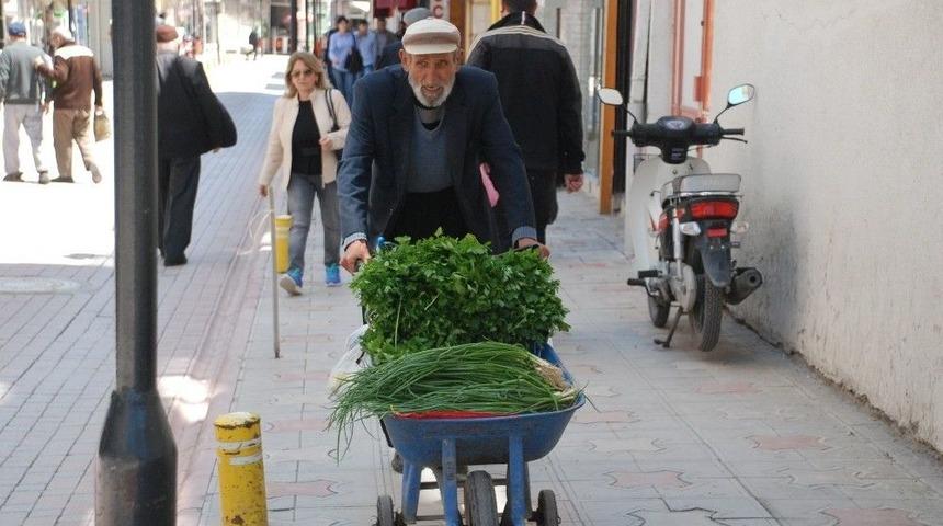 El Arabasıyla 20 Yıldır Yeşil Soğan, Maydanoz Satıyor