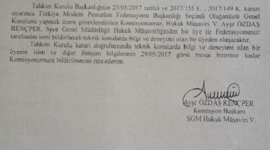 Modern Pentatlon Federasyonu'na Kayyum Atandı