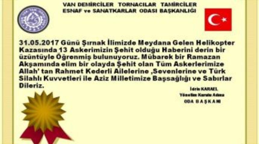 Başkan Karael, Şehit Askerler İ&ccedil;in Taziye Mesajı Yayınladı