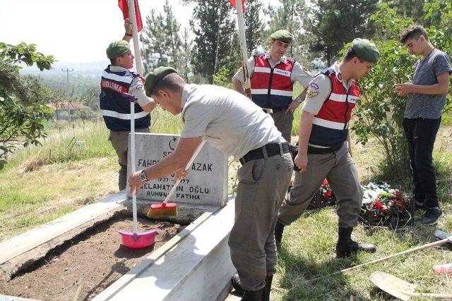 Jandarma Ekipleri, Şehit Mezarını Yeniledi