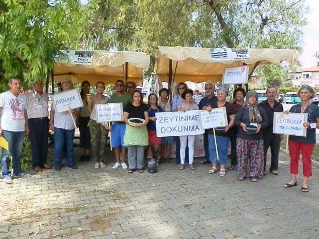 Foça Yeryüzü Pazarı'nda 'zeytinime Dokunma' Eylemi