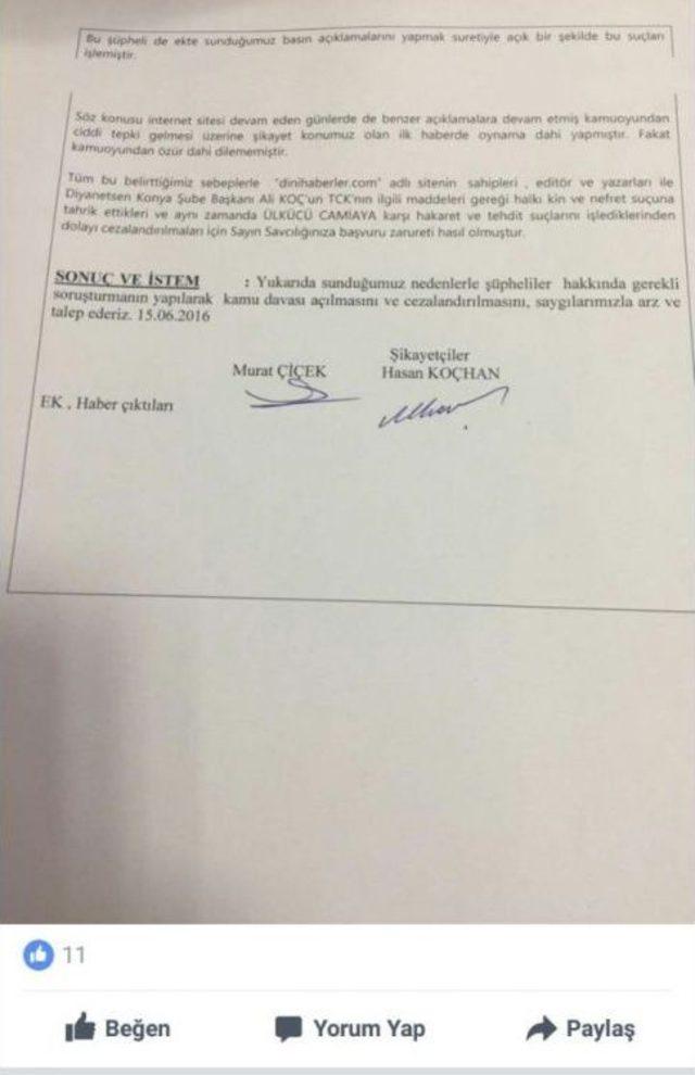 &lsquo;dinsiz Ve Saygısız &Uuml;lk&uuml;c&uuml;ler&rsquo; Haberi Hakkında Su&ccedil; Duyurusu 1