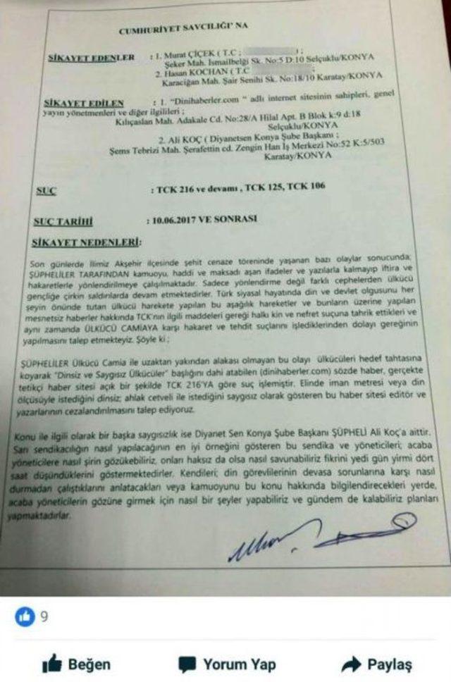 &lsquo;dinsiz Ve Saygısız &Uuml;lk&uuml;c&uuml;ler&rsquo; Haberi Hakkında Su&ccedil; Duyurusu 2