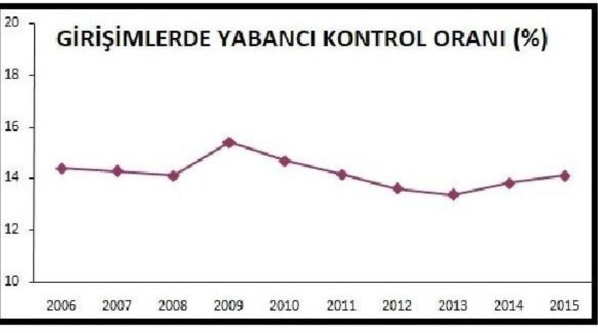 Girişimlerde Yabancı Kontrol&uuml; 2015 Yılında Y&uuml;zde 14.1'e Y&uuml;kseldi