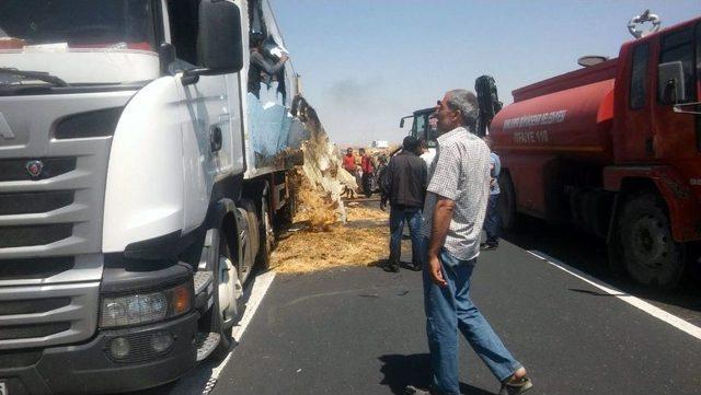 Tırdaki Saman Balyaları Alev Aldı