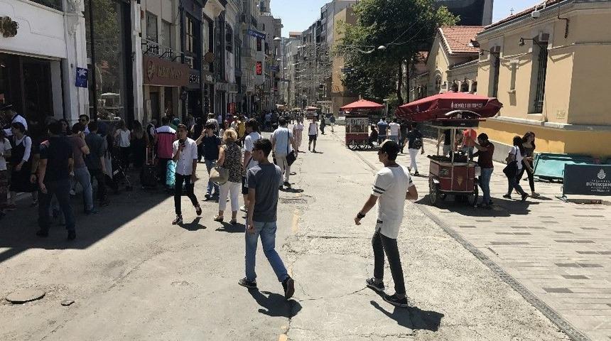 (&ouml;zel Haber) Vatandaşlar G&ouml;lgeyi Tercih Edince, İstiklal Caddesi&rsquo;nin Bir Tarafı Boş Kaldı