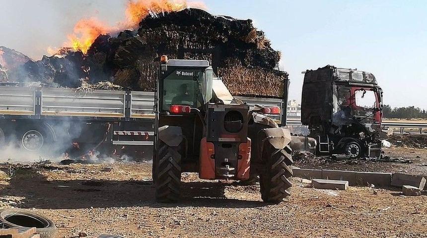 Viranşehir&rsquo;de Saman Y&uuml;kl&uuml; Tır Yandı