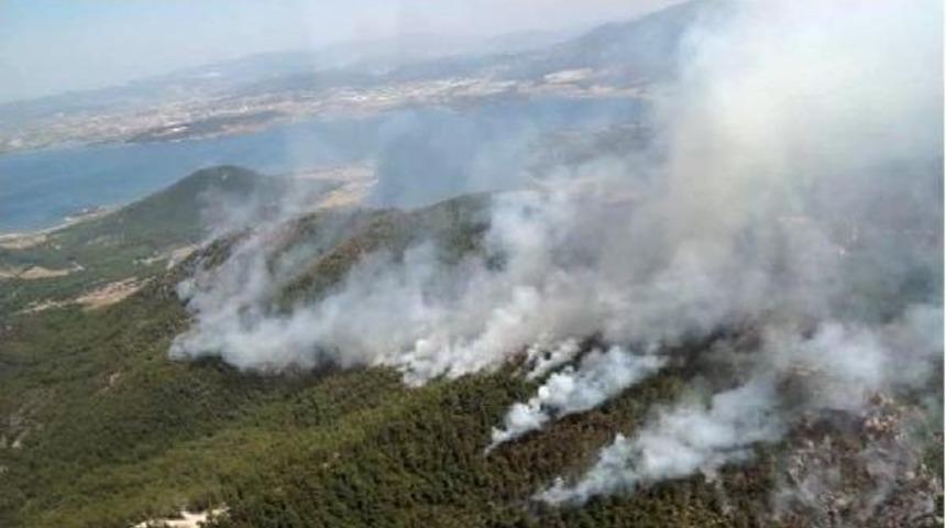 İzmir'deki Orman Yangınını Sarp B&ouml;lgede Devam Ediyor