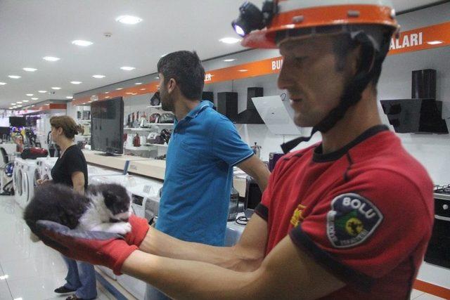 İtfaiye Ekipleri Yavru Kediyi 6 Metre &Ccedil;ukurdan Kurtardı 2