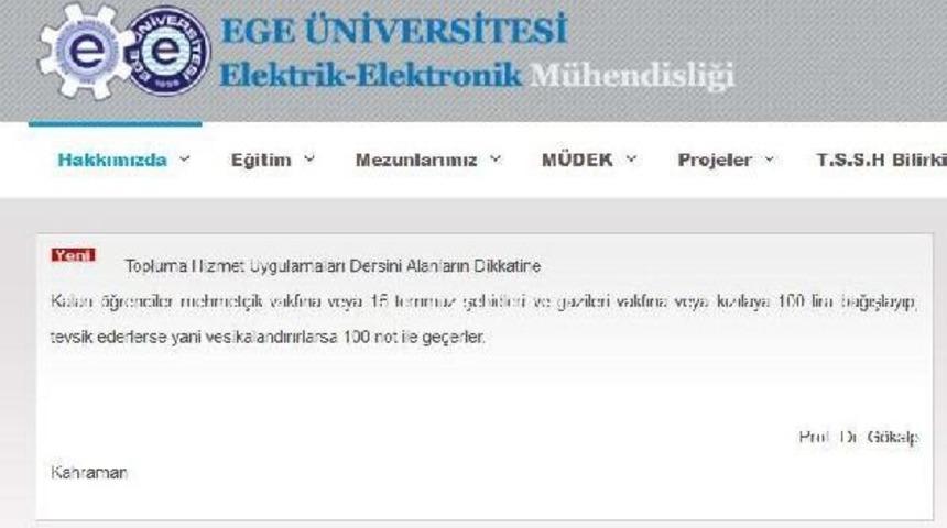 &Uuml;niversitede 'devlet Vakfına Bağış Yap, Dersten Ge&ccedil;' Duyurusu