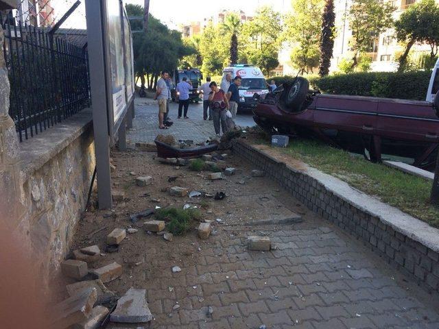 D&uuml;z Yolda Takla Atan Otomobilin S&uuml;r&uuml;c&uuml;s&uuml; Hastaneye Kaldırıldı 2