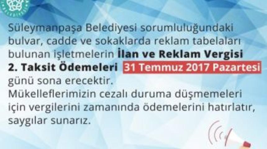 İlan Ve Reklam Vergisi 2. Taksit &Ouml;demelerinde Son G&uuml;n 31 Temmuz