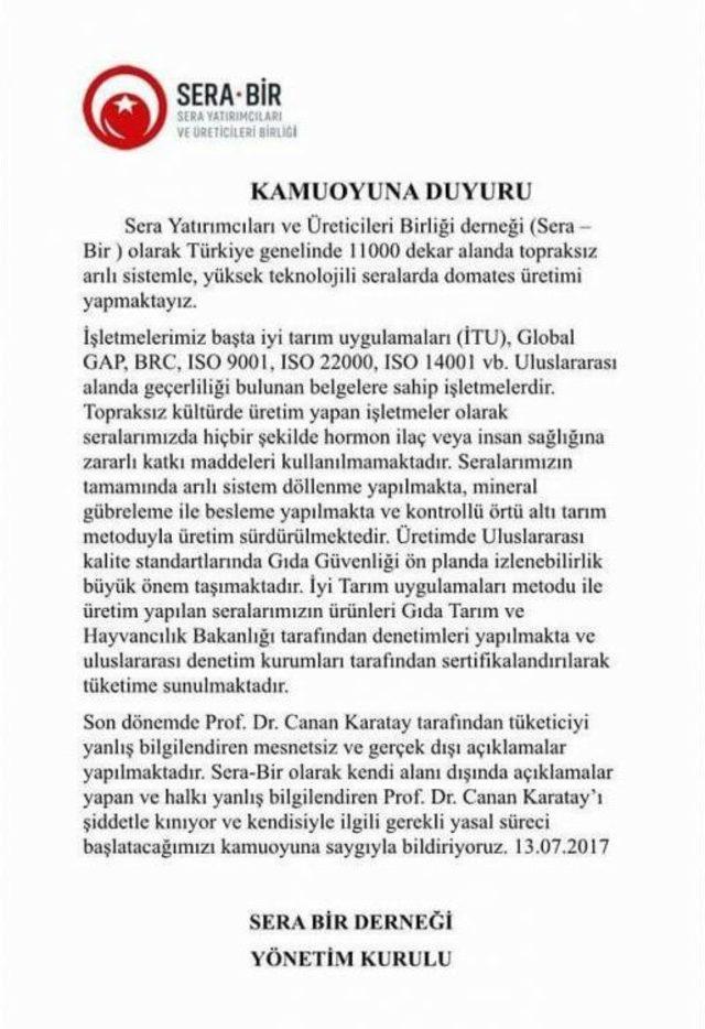 Sandıklı’daki İyi Tarım Yapan Termal Seracılardan Prof. Dr. Canan Karatay’a Tepki