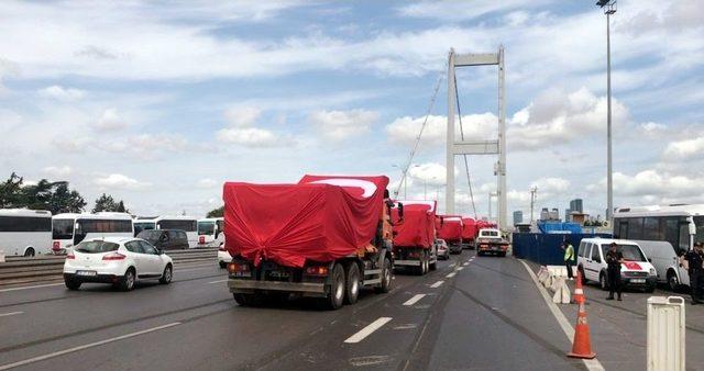 15 Temmuz’un Sembollerinden Kamyonlar, 15 Temmuz Şehitler Köprüsü’nden Geçti