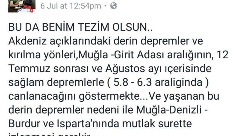 Bodrum Depremini 15 G&uuml;n &Ouml;nceden Tahmin Etti Yeni Deprem İ&ccedil;in Uyardı