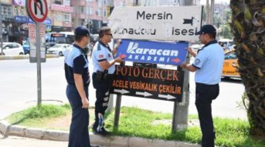 Mersin&rsquo;de G&ouml;r&uuml;nt&uuml; Kirliliği Oluşturan Tabelalar Kaldırılıyor