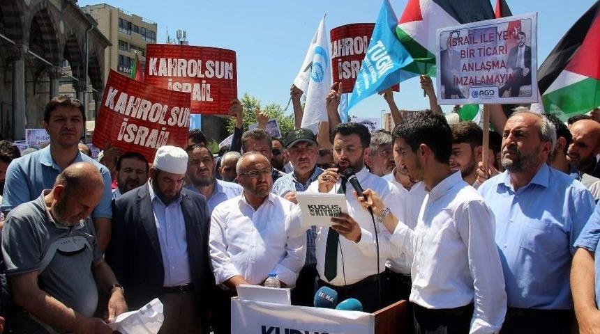 Kayseri&rsquo;deki Kud&uuml;s Protestolarında İsrail Bayrağı Yaktılar