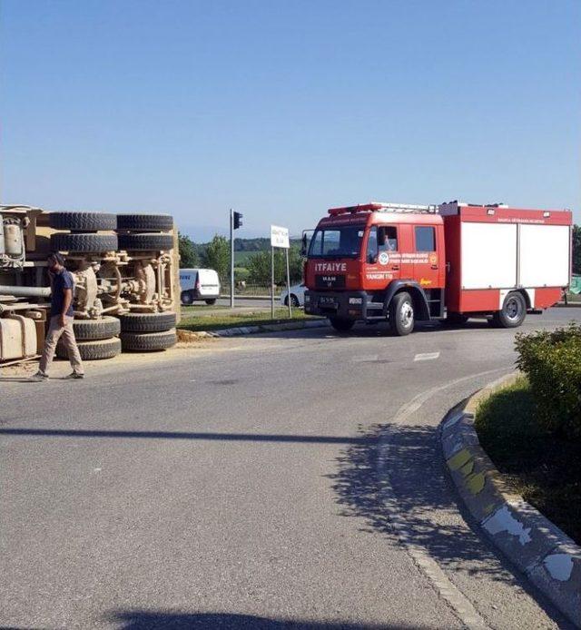 Virajı Alamayan Hafriyat Kamyonu Devrildi: 1 Yaralı