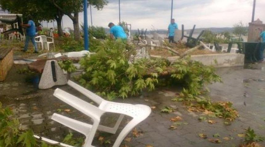 Lapseki'de Yağmur Ve Fırtına Etkili Oldu