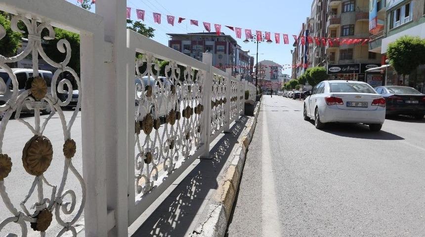 Caddelerde Bulunan Demir Korkuluklar Ve Kaldırımlar Boyandı