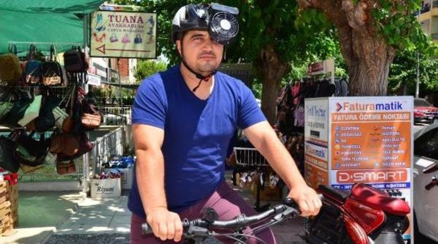 Sıcaktan Bunalan Bisiklet Tutkunu Vantilat&ouml;rl&uuml; Kask Yaptı