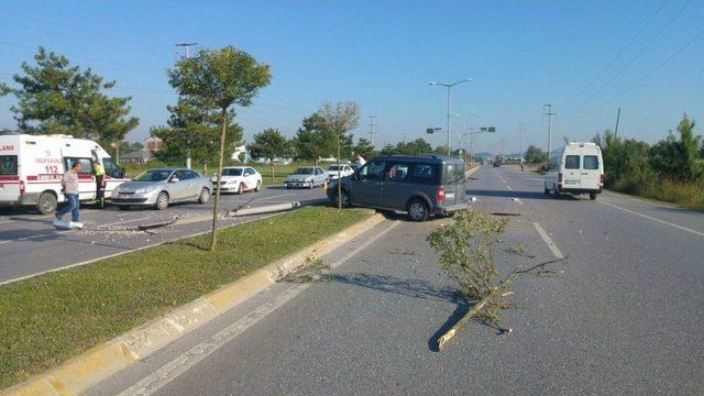 Sakarya’da Otomobil Refüjdeki Aydınlatma Direğine Çarptı: 1 Yaralı