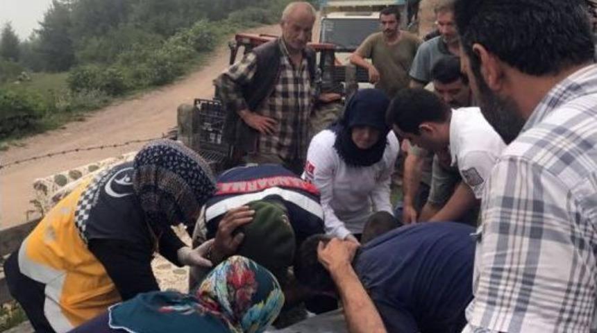 Tomruk Yüklü Traktör Devrildi: 1 Yaralı