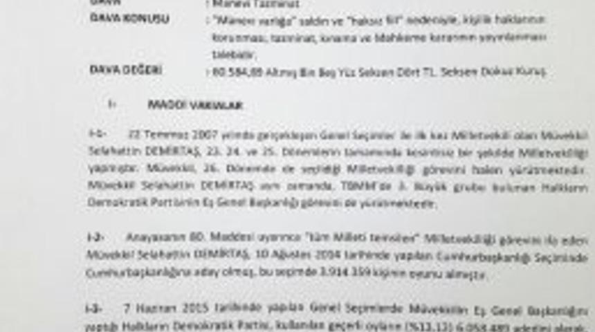 Demirtaş'tan Cumhurbaşkanı Erdoğan'a 60 Bin Liralık Tazminat Davası