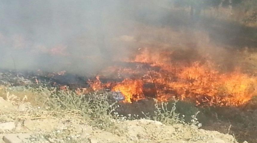 Arazi Yangını Akaryakıt İstasyonuna 20 Metre Kala S&ouml;nd&uuml;r&uuml;ld&uuml;