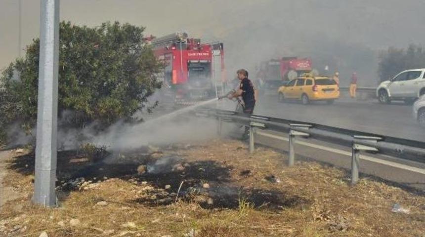 İzmir'de Otoyol Kenarında &Ccedil;ıkan Orman Yangını Korkuttu