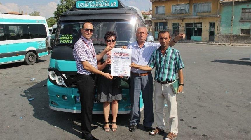 A&uuml;, Konya&rsquo;da Dolmuşlara Sınavsız İkinci &Uuml;niversite Tanıtım Afişleri Astı