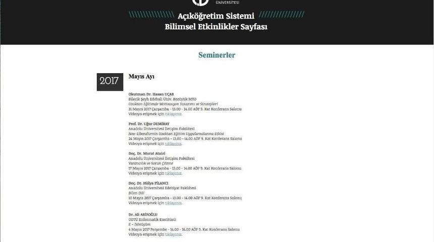 A&ccedil;ık&ouml;ğretim Sistemi Bilimsel Etkinlikler Sayfası Yeni D&ouml;neme Hazır