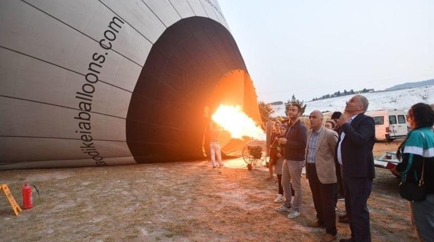Denizli Valisi Karahan Pamukkale&rsquo;yi Havadan İnceledi