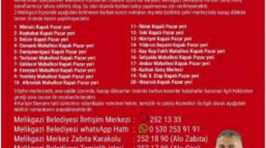 Melikgazi&rsquo;de Kurban Kesim Yerleri Bayrama Hazır