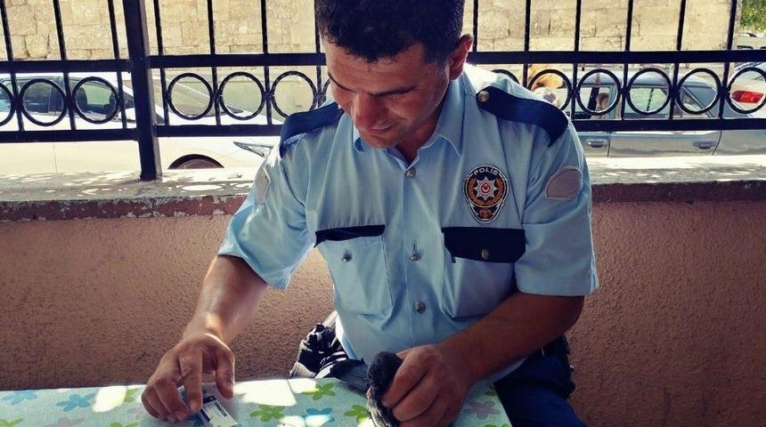 Yaralı Güvercine Polis Sahip Çıktı